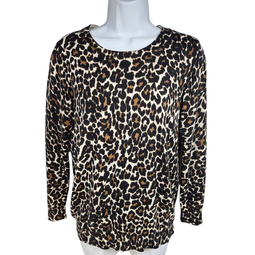 J. Crew 100% Merino Wool Crewneck Pullover Sweater Leopard Print Women's Small
